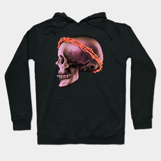 Human Skull V3 BarbedWire Hoodie by Crude Casey